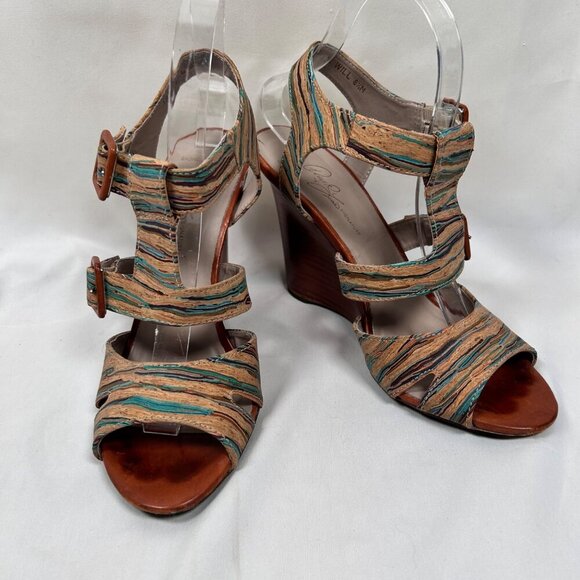 Donald Pliner Couture Hand Painted Cork Wedge Size 8.5 Sandal Shoe - Picture 1 of 10